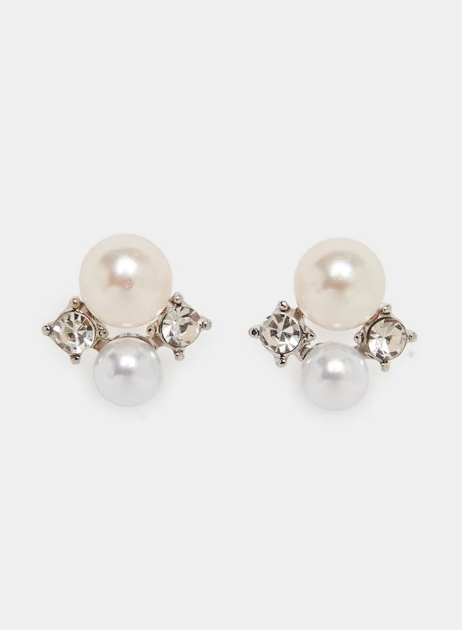 Styli Faux Pearl Crystal Stud Earrings